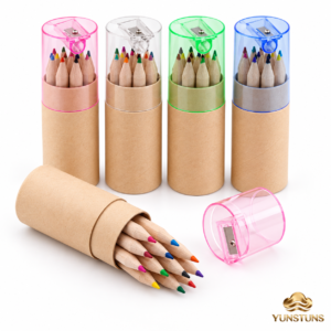 Pencil Set with Sharpener 12 Colors Natural Wood Pencils Kraft Paper Tube Portable Storage Bulk School Drawing Art Supplies