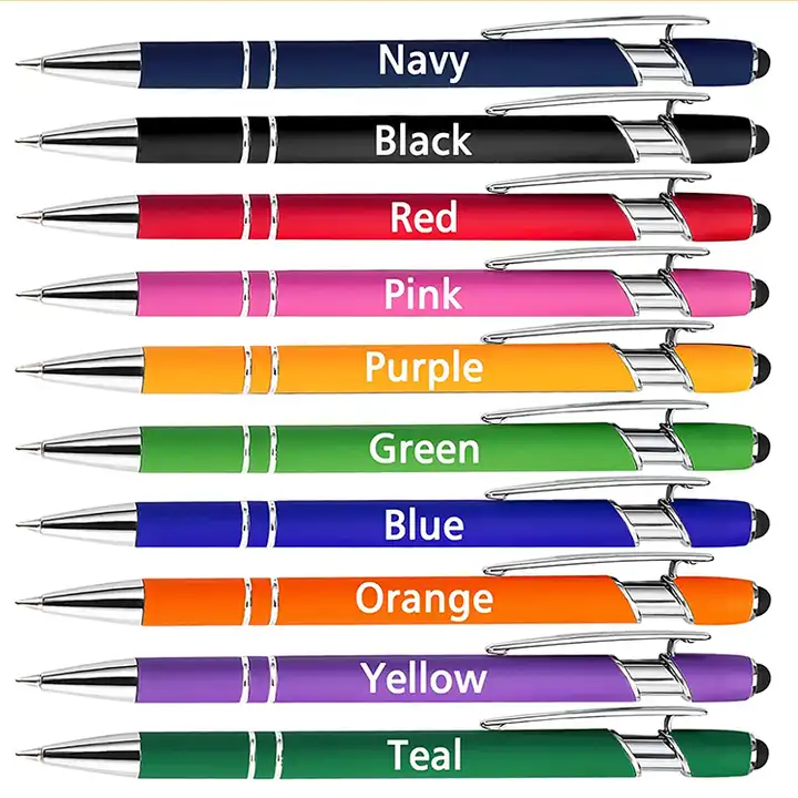 Customized Logo Metal Ballpoint Pen Black Ink 1.0mm Tip Soft Touch Screen Rubber Coated Promotional 2-in-1 Touch Ballpoint Pen - 图片 2
