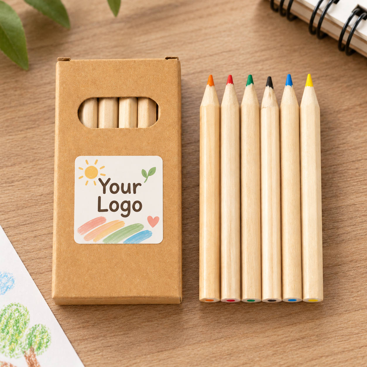 Mini Colored Pencils Natural Wood Short Hexagonal Pre Sharpened Ready Stock Kraft Box Classroom Drawing Colour Pencil Set