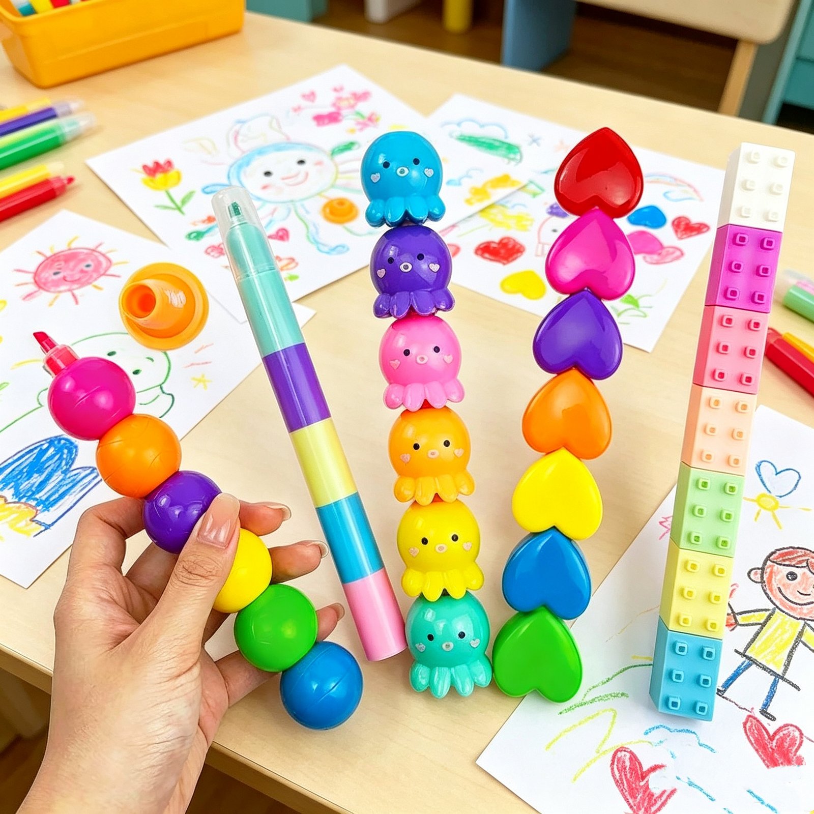 Macron Color Cute Kawaii Animal Octopus Flower Heart Shape Splicing Multi-section Cartoon Bear Pastel Stackable DIY Highlighter - 图片 2