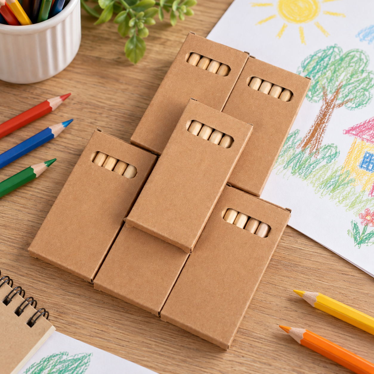 Mini Colored Pencils Natural Wood Short Hexagonal Pre Sharpened Ready Stock Kraft Box Classroom Drawing Colour Pencil Set - 图片 2