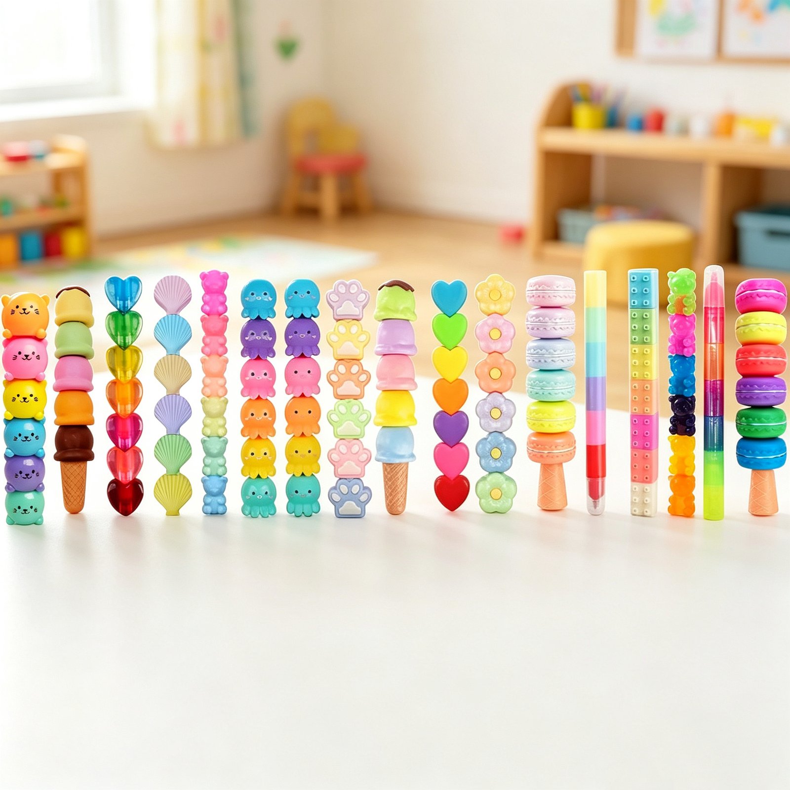 Macron Color Cute Kawaii Animal Octopus Flower Heart Shape Splicing Multi-section Cartoon Bear Pastel Stackable DIY Highlighter - 图片 4