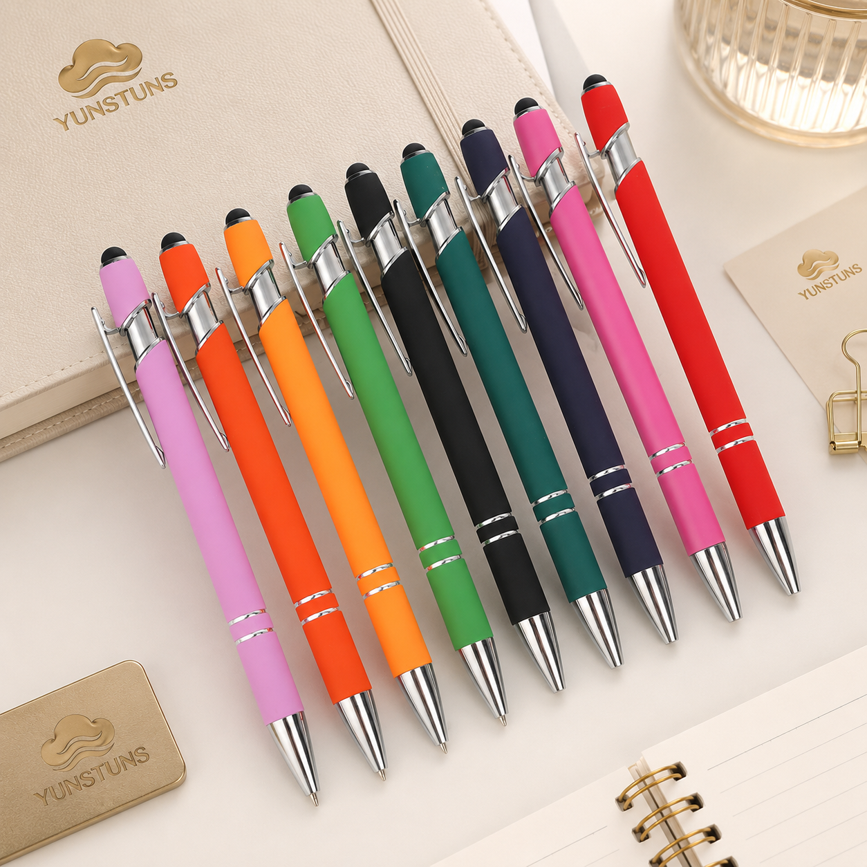 Customized Logo Metal Ballpoint Pen Black Ink 1.0mm Tip Soft Touch Screen Rubber Coated Promotional 2-in-1 Touch Ballpoint Pen - 图片 4
